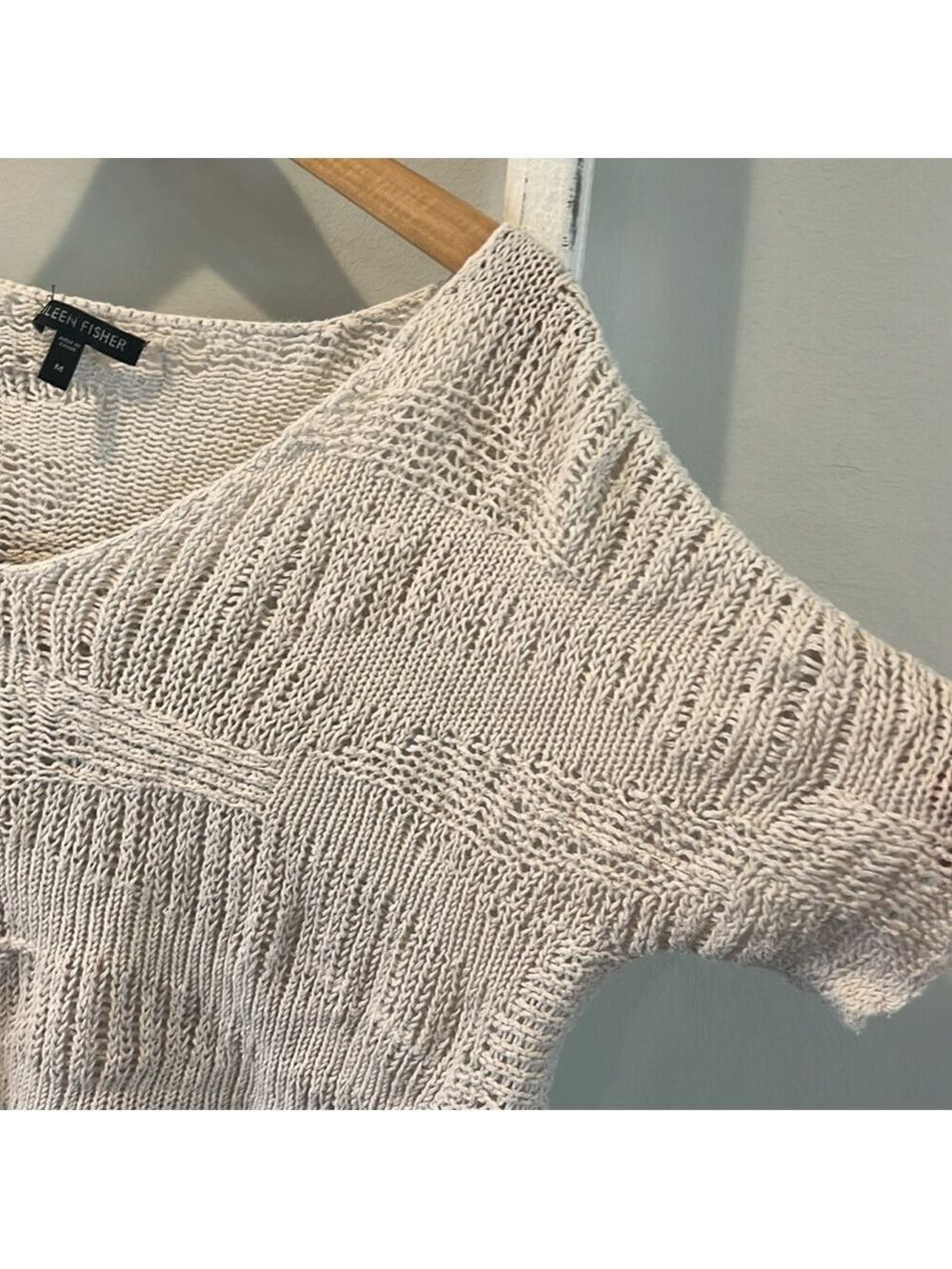 Eileen fisher cream organic cotton open weave Vneck lightweight sweater medium - Picture 4 of 7